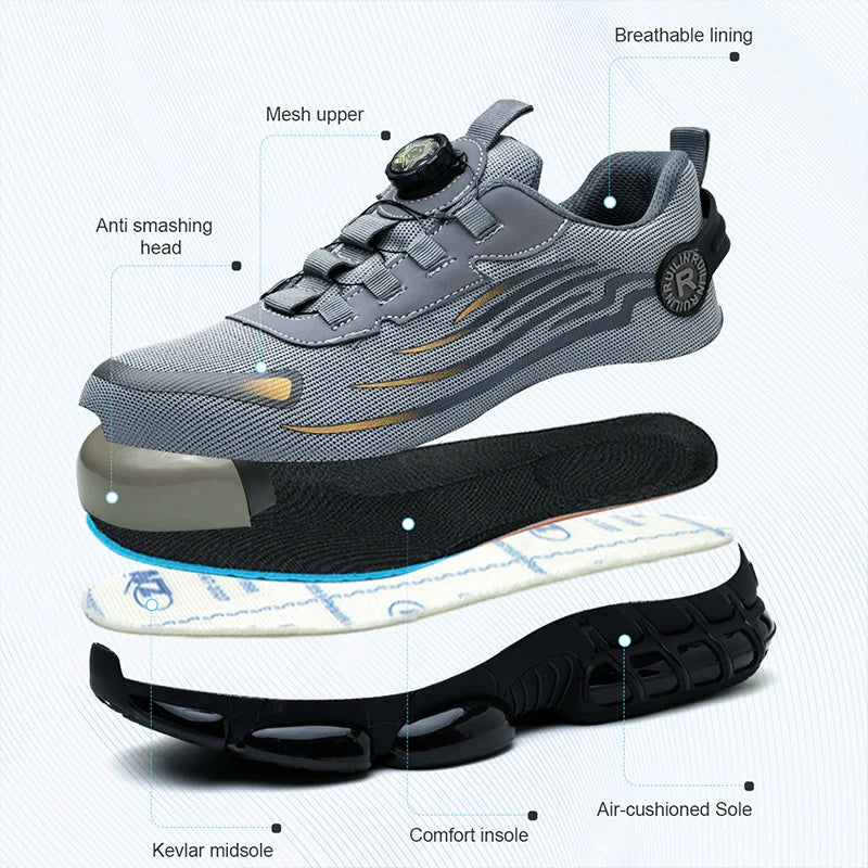 Chaussures de Sécurité Homme Gris et Noir – Baskets de Travail, Semelle Épaisse