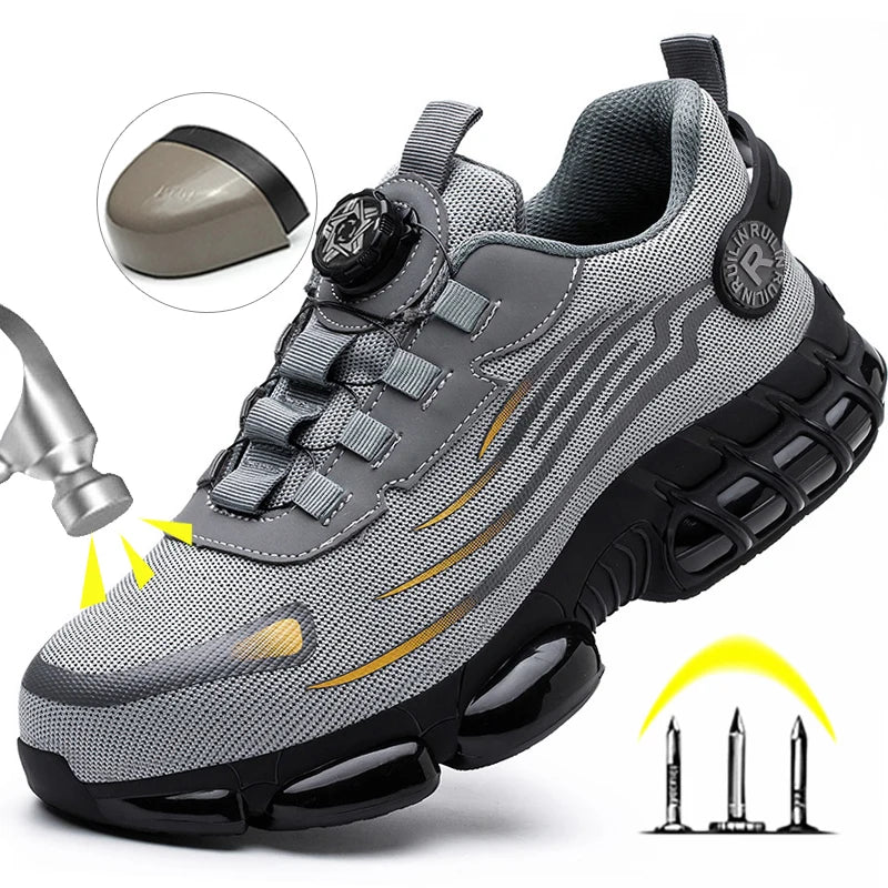 Chaussures de Sécurité Homme Gris et Noir – Baskets de Travail, Semelle Épaisse