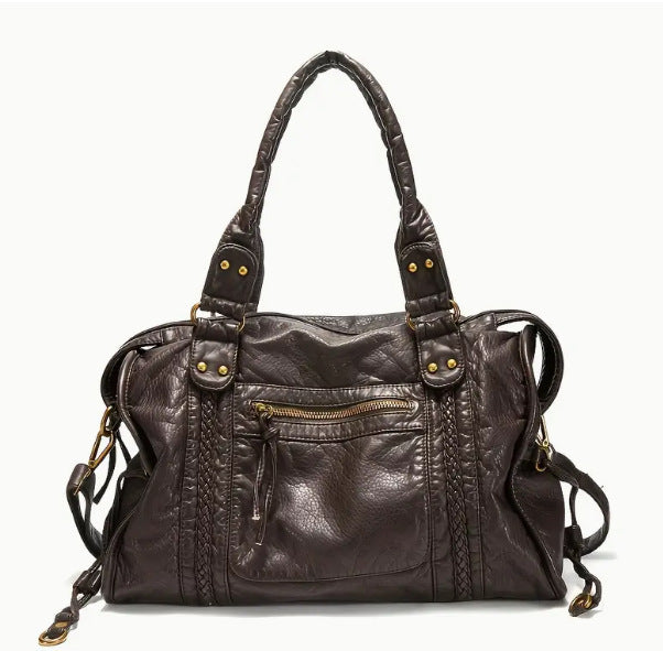 Sac à Main Femme en Cuir – Sac Bandoulière Cabas Vintage avec Poches-vêtement-Marron-Oslo France