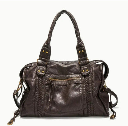 Sac à Main Femme en Cuir – Sac Bandoulière Cabas Vintage avec Poches-vêtement-Marron-Oslo France