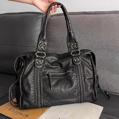 Sac à Main Femme en Cuir – Sac Bandoulière Cabas Vintage avec Poches-vêtement-Noir-Oslo France
