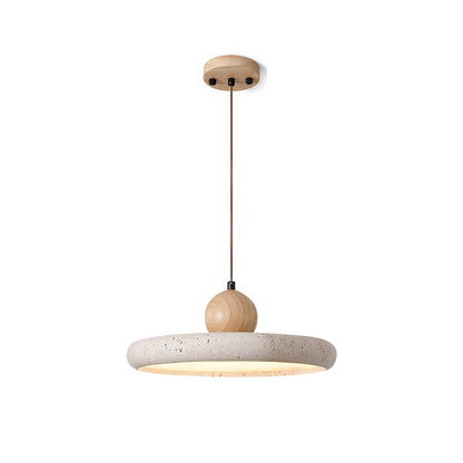 Suspension Luminaire en Bois et Pierre – Lampe Suspendue Design Naturel pour Salon, Salle à Manger et Cuisine