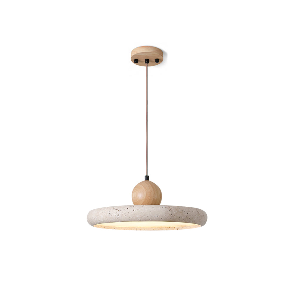 Suspension Luminaire en Bois et Pierre – Lampe Suspendue Design Naturel pour Salon, Salle à Manger et Cuisine