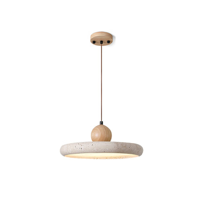 Suspension Luminaire en Bois et Pierre – Lampe Suspendue Design Naturel pour Salon, Salle à Manger et Cuisine