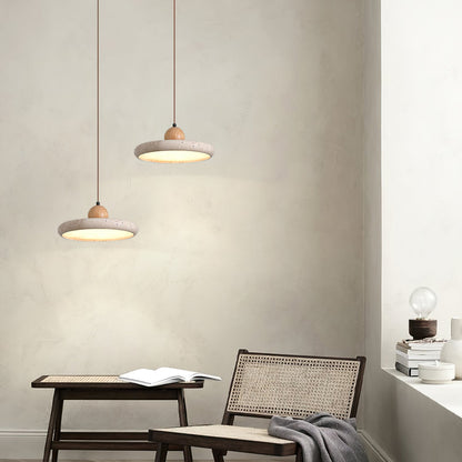 Suspension Luminaire en Bois et Pierre – Lampe Suspendue Design Naturel pour Salon, Salle à Manger et Cuisine