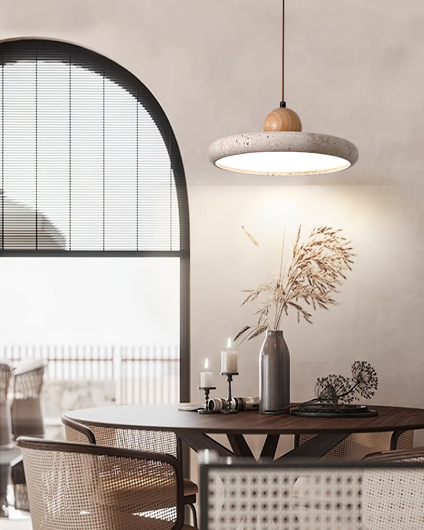 Suspension Luminaire en Bois et Pierre – Lampe Suspendue Design Naturel pour Salon, Salle à Manger et Cuisine