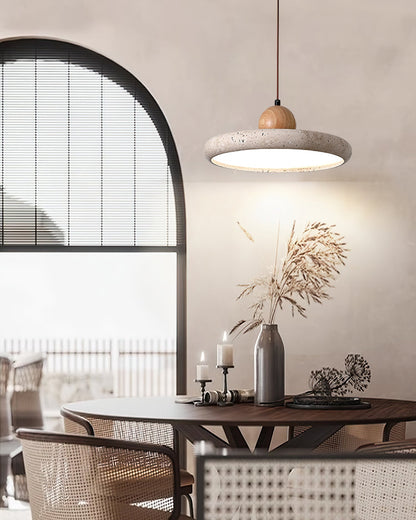 Suspension Luminaire en Bois et Pierre – Lampe Suspendue Design Naturel pour Salon, Salle à Manger et Cuisine