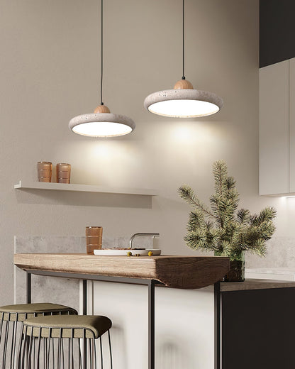 Suspension Luminaire en Bois et Pierre – Lampe Suspendue Design Naturel pour Salon, Salle à Manger et Cuisine