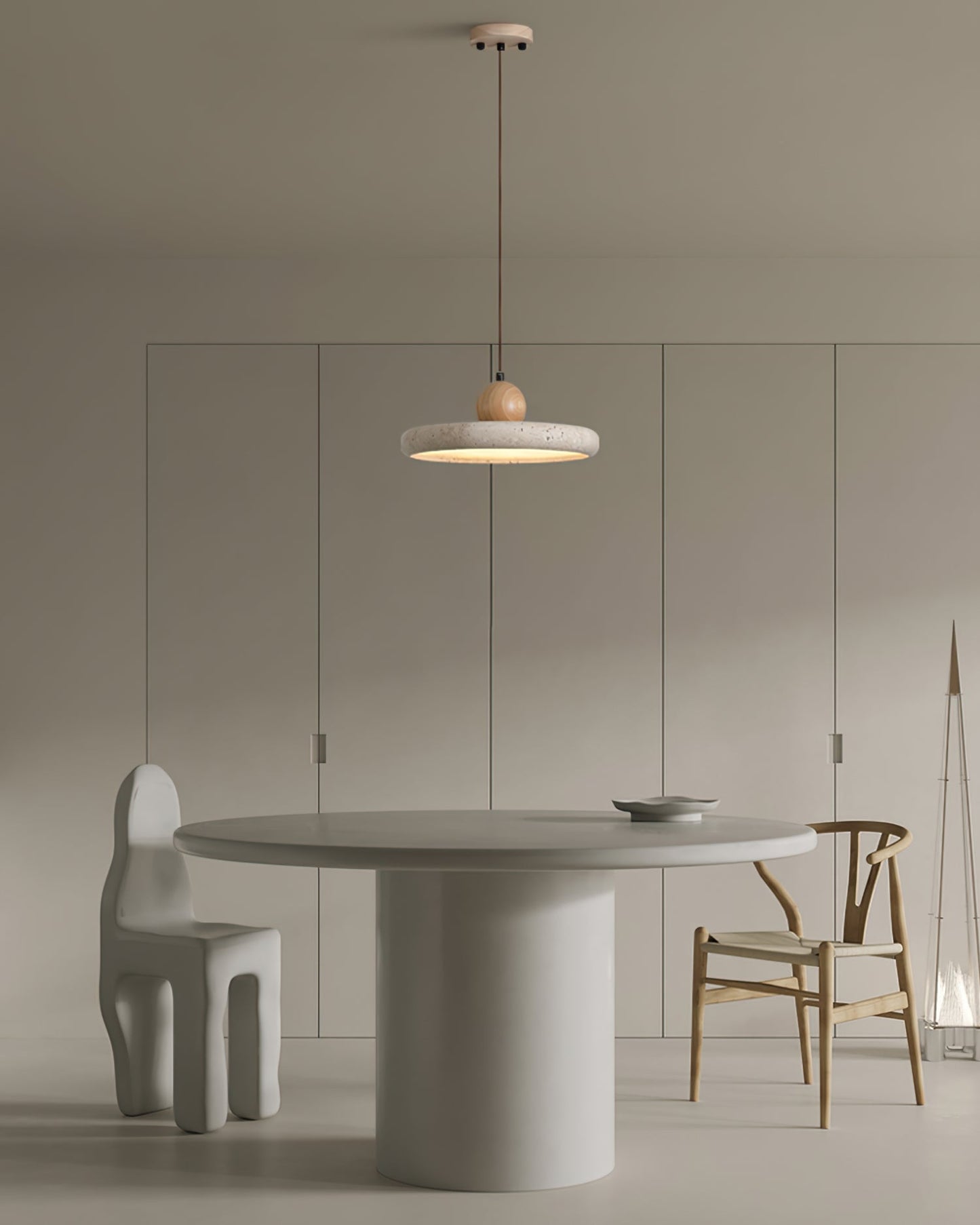 Suspension Luminaire en Bois et Pierre – Lampe Suspendue Design Naturel pour Salon, Salle à Manger et Cuisine