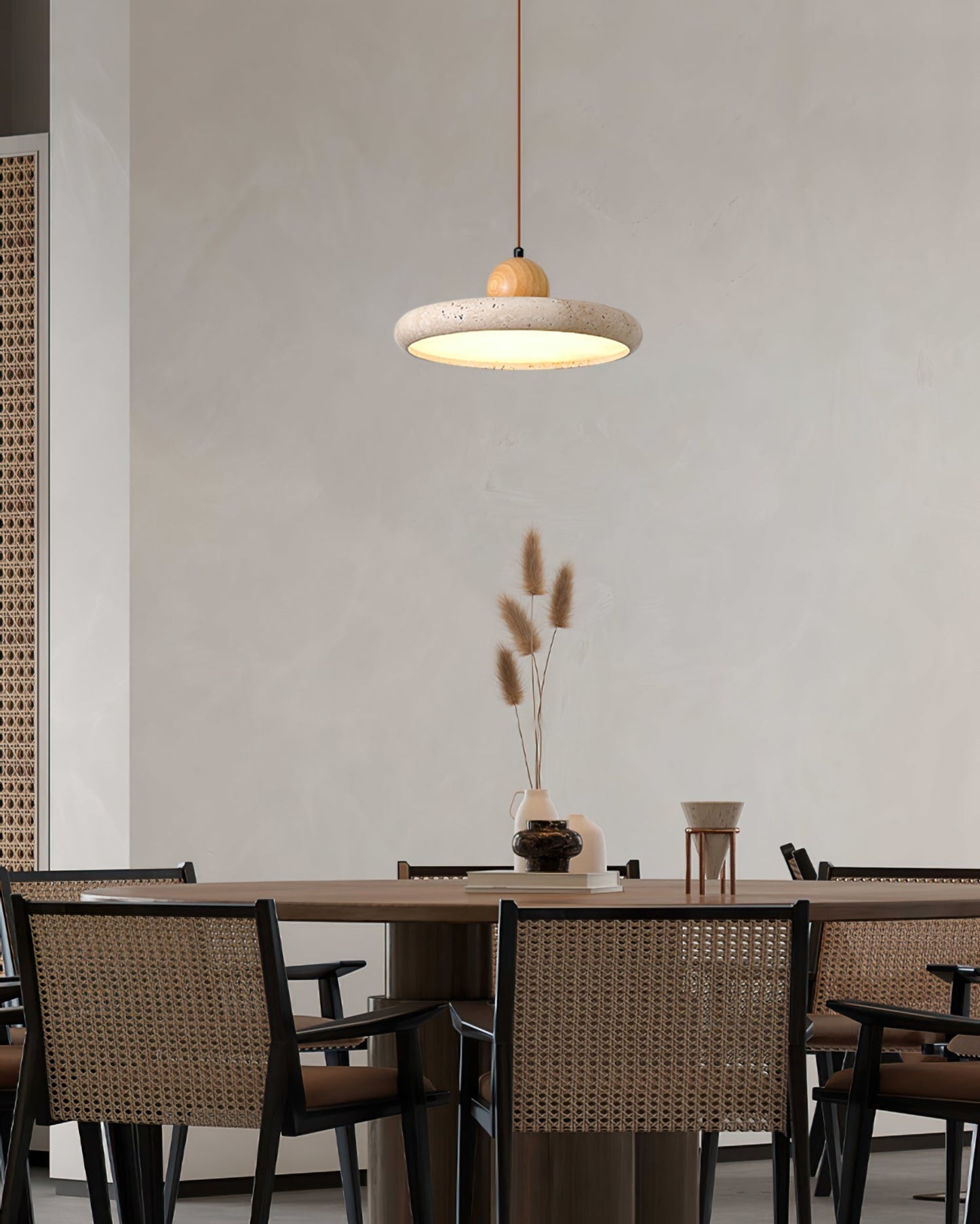 Suspension Luminaire en Bois et Pierre – Lampe Suspendue Design Naturel pour Salon, Salle à Manger et Cuisine