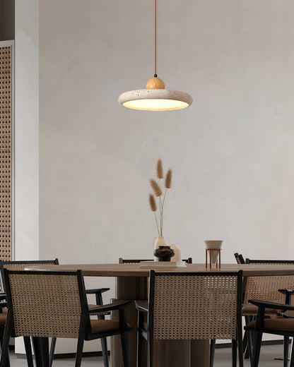 Suspension Luminaire en Bois et Pierre – Lampe Suspendue Design Naturel pour Salon, Salle à Manger et Cuisine