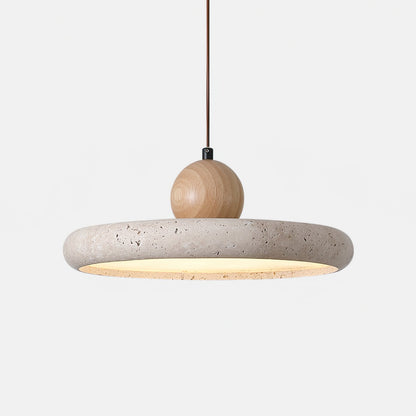 Suspension Luminaire en Bois et Pierre – Lampe Suspendue Design Naturel pour Salon, Salle à Manger et Cuisine