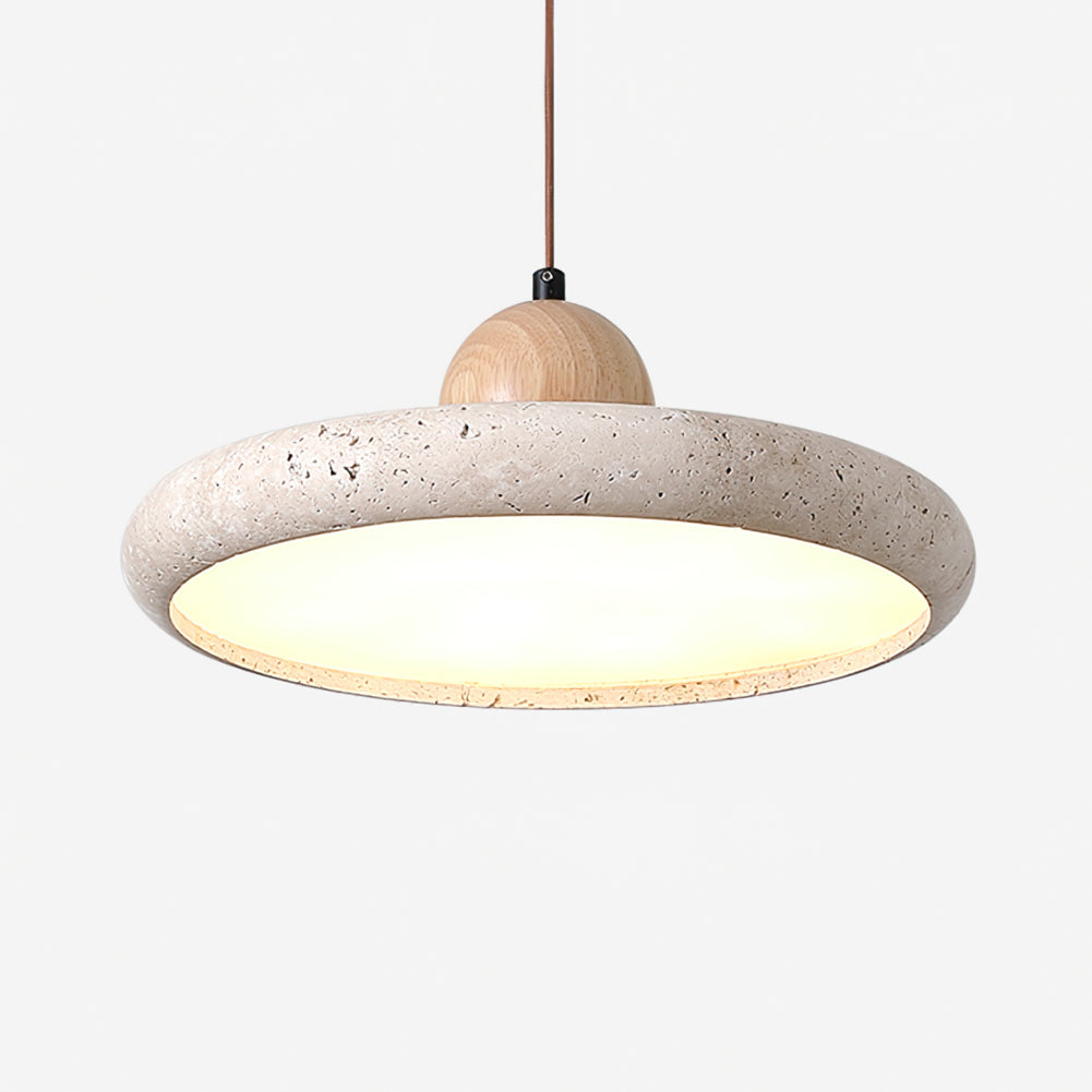 Suspension Luminaire en Bois et Pierre – Lampe Suspendue Design Naturel pour Salon, Salle à Manger et Cuisine