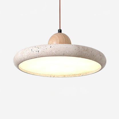 Suspension Luminaire en Bois et Pierre – Lampe Suspendue Design Naturel pour Salon, Salle à Manger et Cuisine
