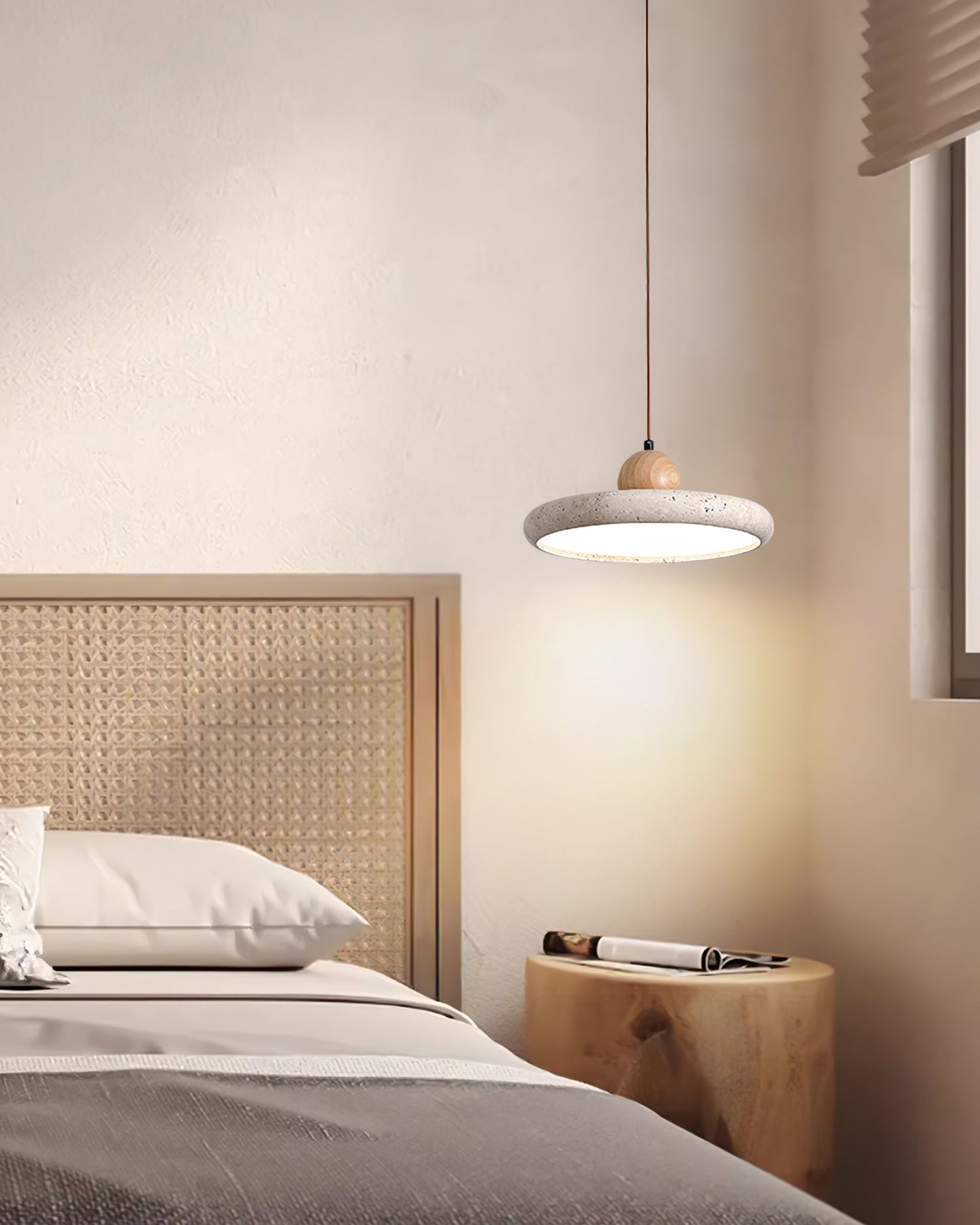 Suspension Luminaire en Bois et Pierre – Lampe Suspendue Design Naturel pour Salon, Salle à Manger et Cuisine