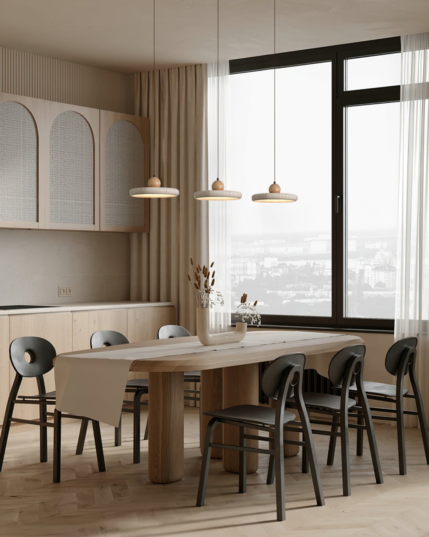 Suspension Luminaire en Bois et Pierre – Lampe Suspendue Design Naturel pour Salon, Salle à Manger et Cuisine