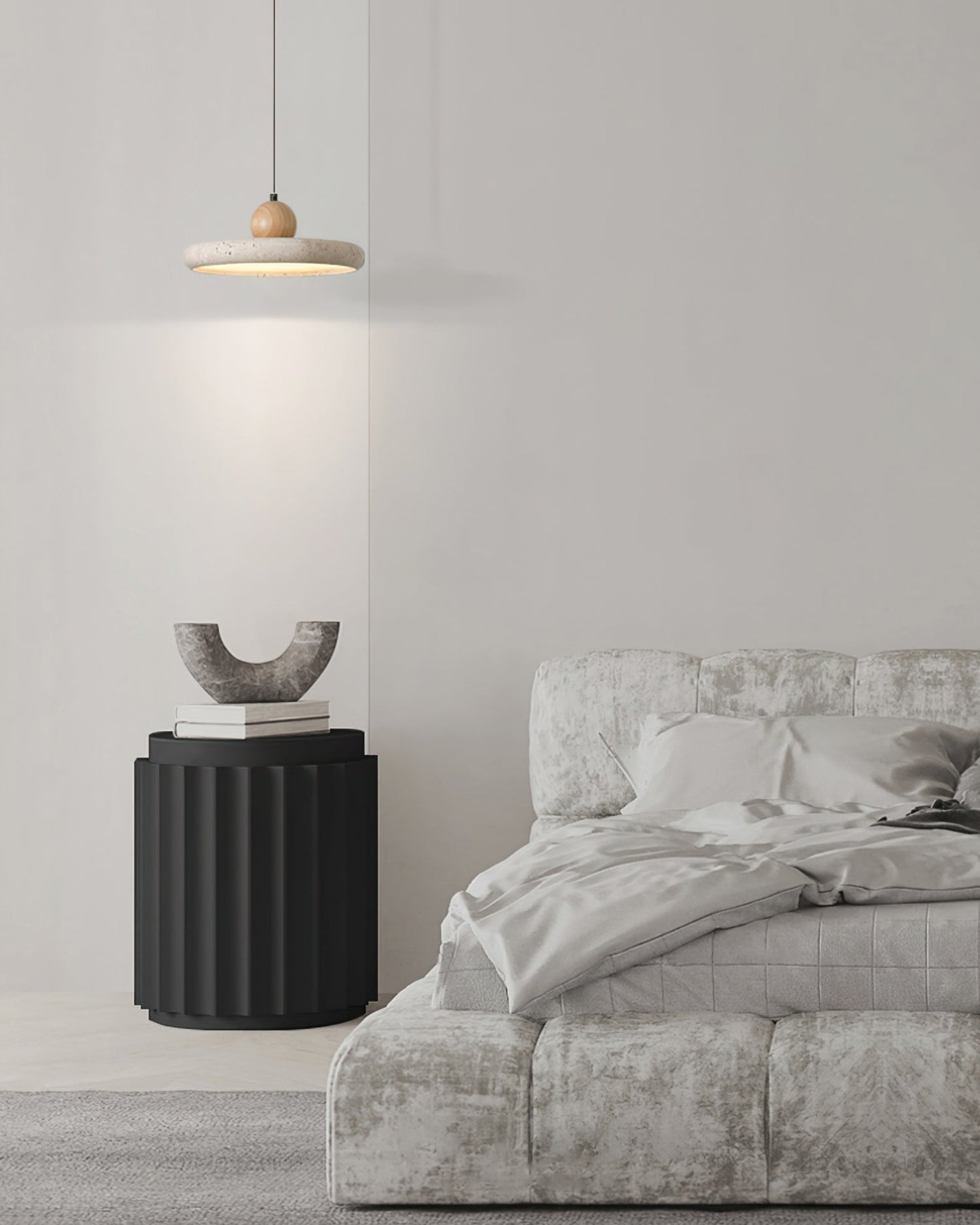 Suspension Luminaire en Bois et Pierre – Lampe Suspendue Design Naturel pour Salon, Salle à Manger et Cuisine