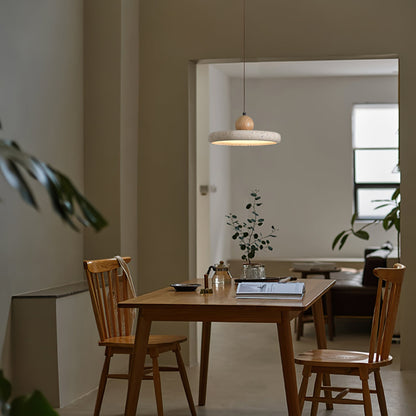 Suspension Luminaire en Bois et Pierre – Lampe Suspendue Design Naturel pour Salon, Salle à Manger et Cuisine