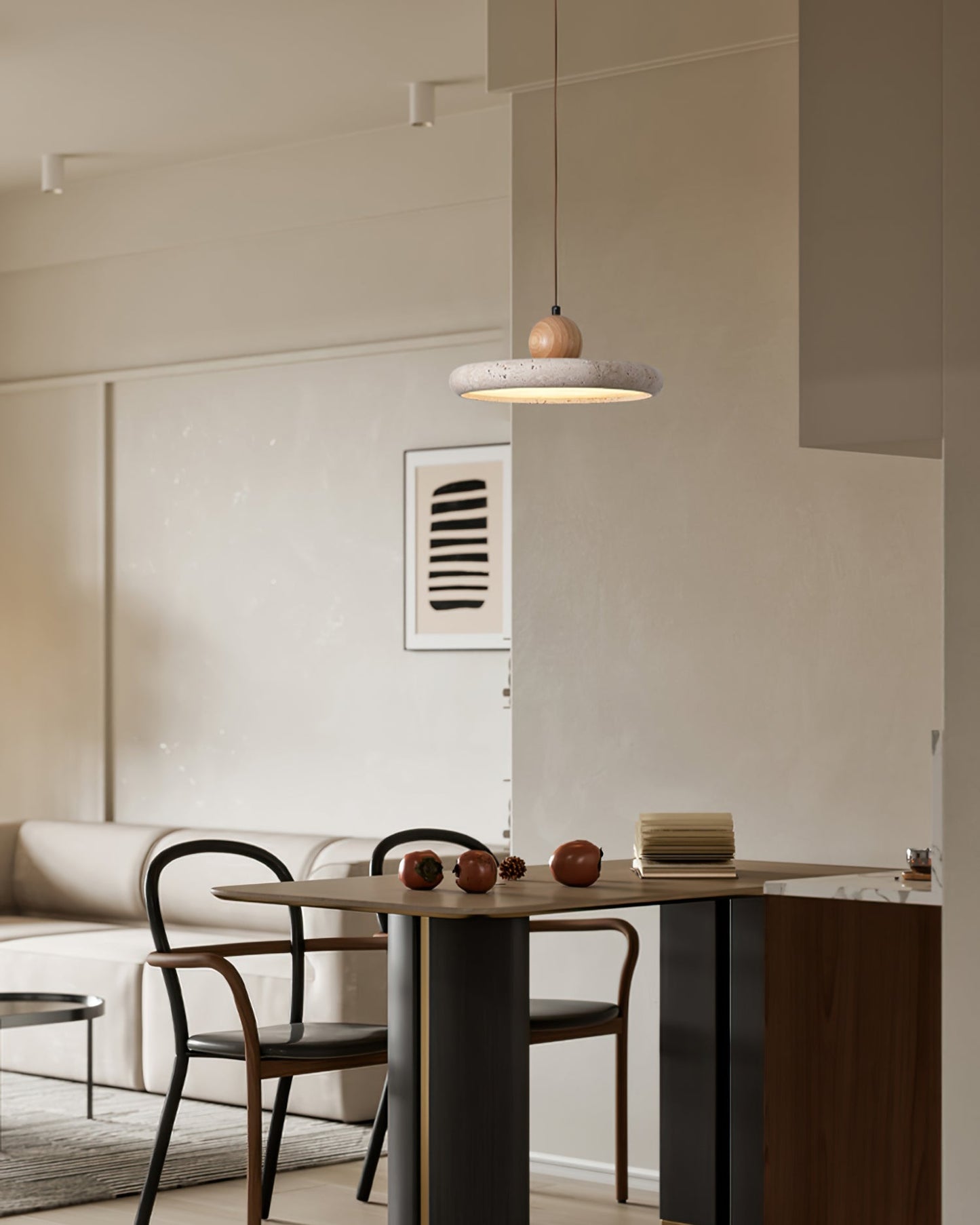 Suspension Luminaire en Bois et Pierre – Lampe Suspendue Design Naturel pour Salon, Salle à Manger et Cuisine