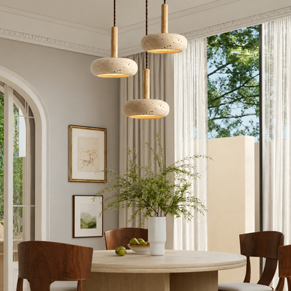 Suspension Design Travertin et Bois – Éclairage à LED
