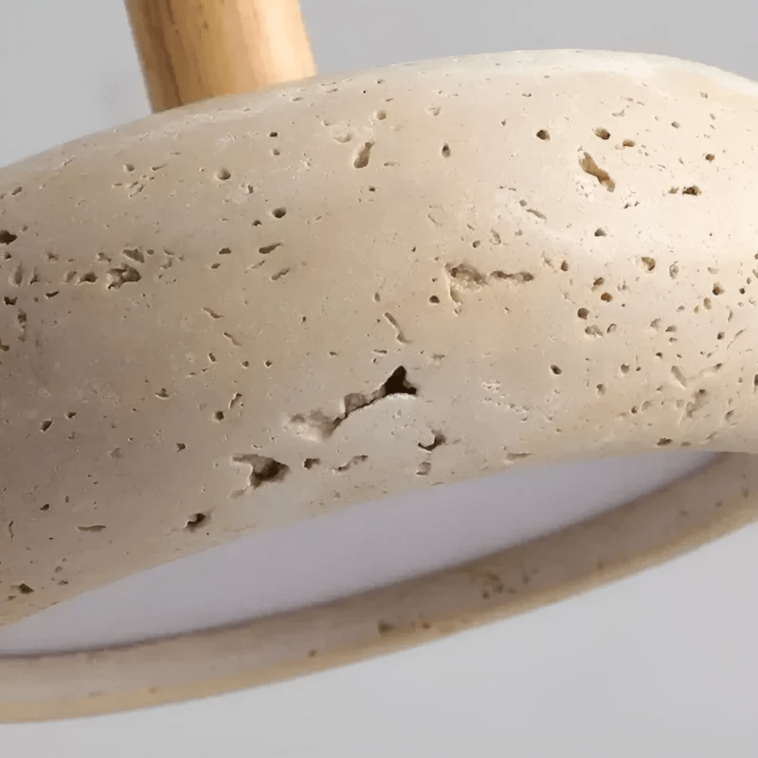 Suspension Design Travertin et Bois – Luminaire Plafonnier LED Moderne pour Cuisine, Salle à Manger, Salon et Chambre | Lampe Plafond Naturelle-lumière-Oslo France