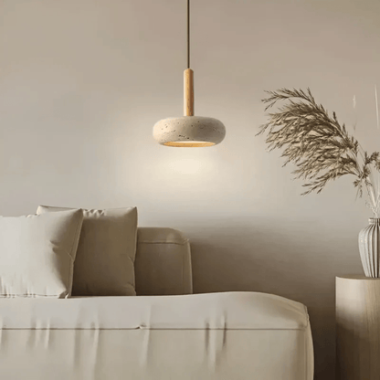Suspension Design Travertin et Bois – Luminaire Plafonnier LED Moderne pour Cuisine, Salle à Manger, Salon et Chambre | Lampe Plafond Naturelle-lumière-Oslo France