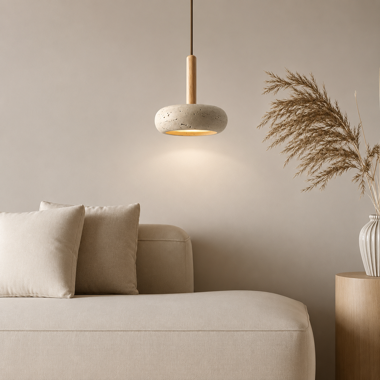 Suspension Design Travertin et Bois – Éclairage à LED