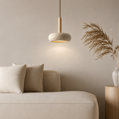 Suspension Design Travertin et Bois – Éclairage à LED