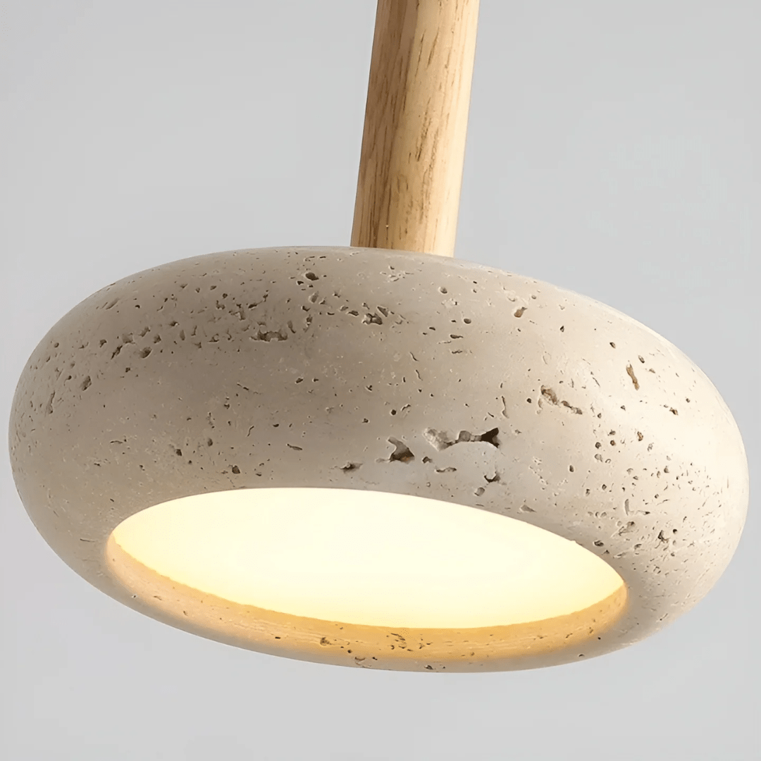 Suspension Design Travertin et Bois – Luminaire Plafonnier LED Moderne pour Cuisine, Salle à Manger, Salon et Chambre | Lampe Plafond Naturelle-lumière-Oslo France