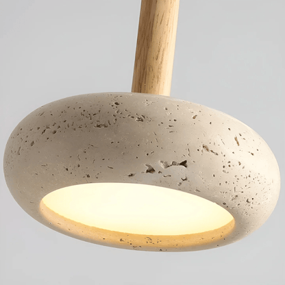 Suspension Design Travertin et Bois – Luminaire Plafonnier LED Moderne pour Cuisine, Salle à Manger, Salon et Chambre | Lampe Plafond Naturelle-lumière-Oslo France