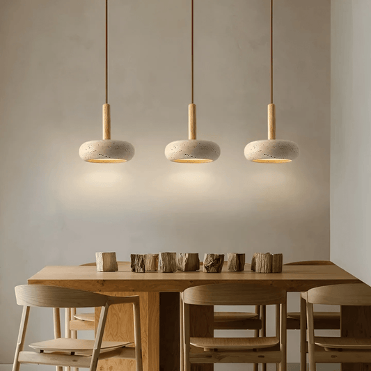Suspension Design Travertin et Bois – Luminaire Plafonnier LED Moderne pour Cuisine, Salle à Manger, Salon et Chambre | Lampe Plafond Naturelle-lumière-Default-Oslo France