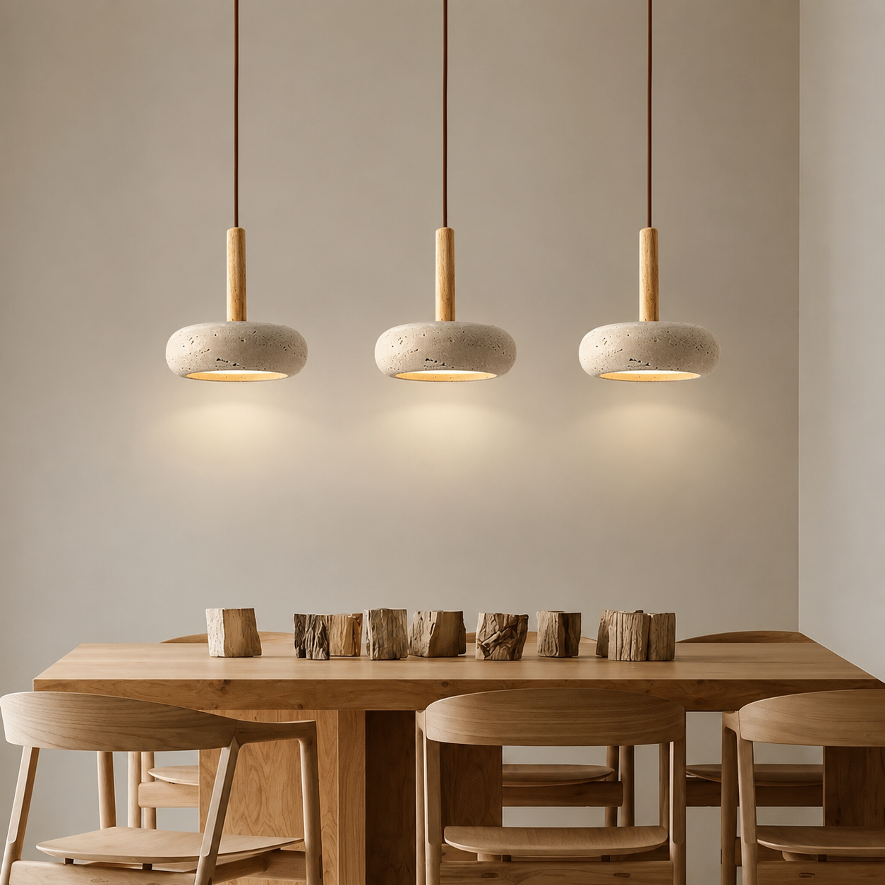 Suspension Design Travertin et Bois – Éclairage à LED