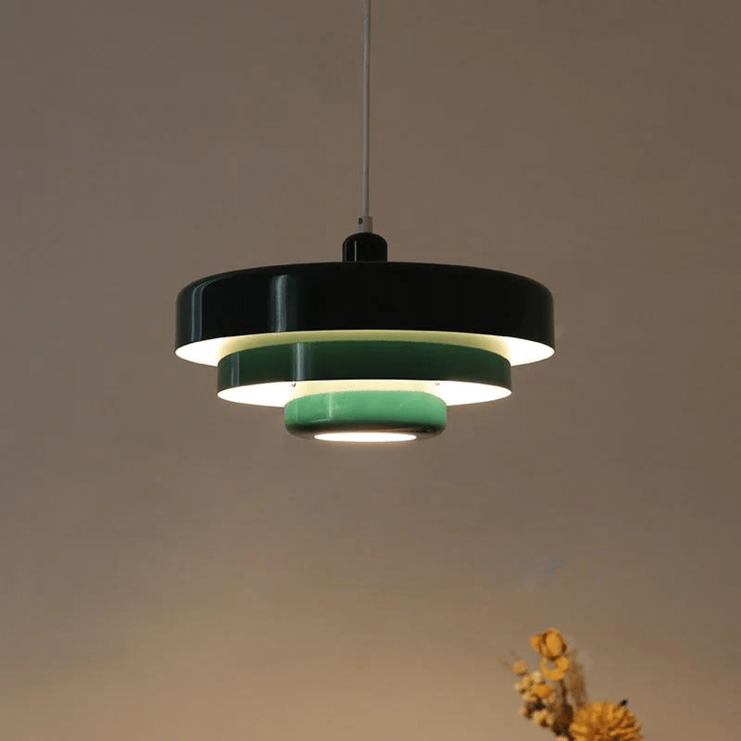 Suspension Design Vintage Noire et Verte – Luminaire Suspendu Étagé pour Salon, Cuisine, Salle à Manger – Lustre Moderne Rétro-lumière-Oslo France