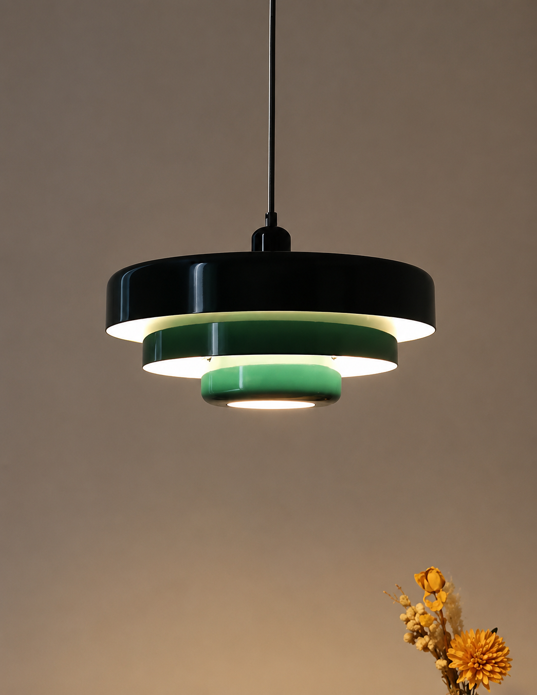 Suspension Design Vintage Noire et Verte – Luminaire Suspendu Vintage-lumière-Vert-Blanc froid-Oslo France