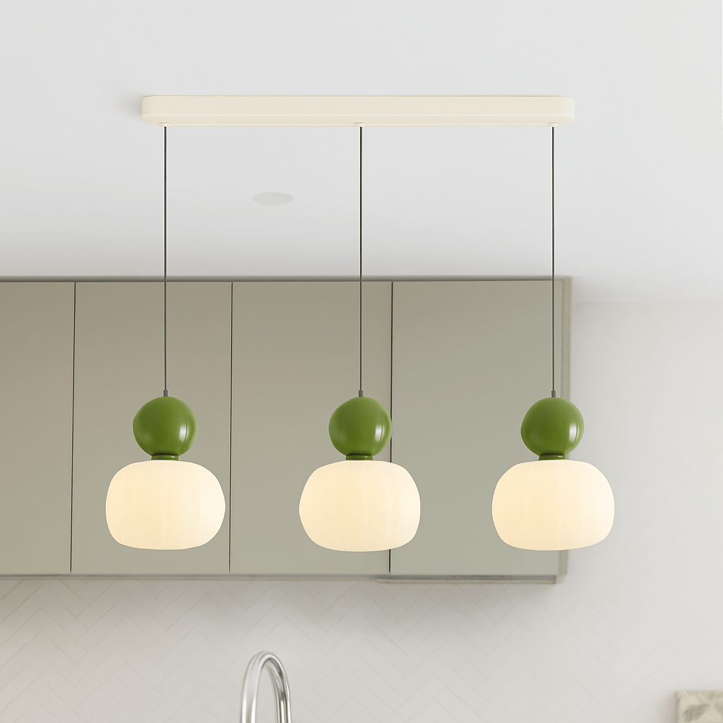 Suspension LED Design 3 Lumières – Lustre Moderne pour Îlot de Cuisine, Salle à Manger, Salon et Chambre | Luminaire Suspendu Contemporain-lumière-Vert-Trois tête-Oslo France