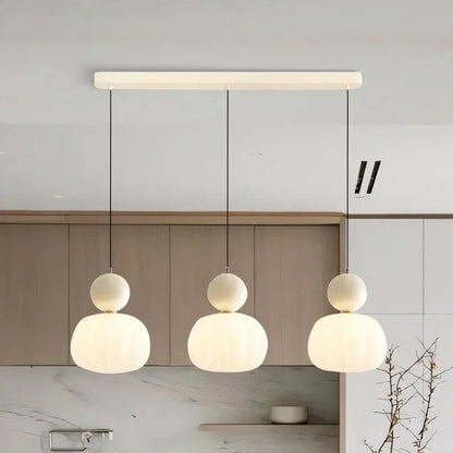 Suspension LED Design 3 Lumières – Lustre Moderne pour Îlot de Cuisine, Salle à Manger, Salon et Chambre | Luminaire Suspendu Contemporain-lumière-Beige-Trois tête-Oslo France