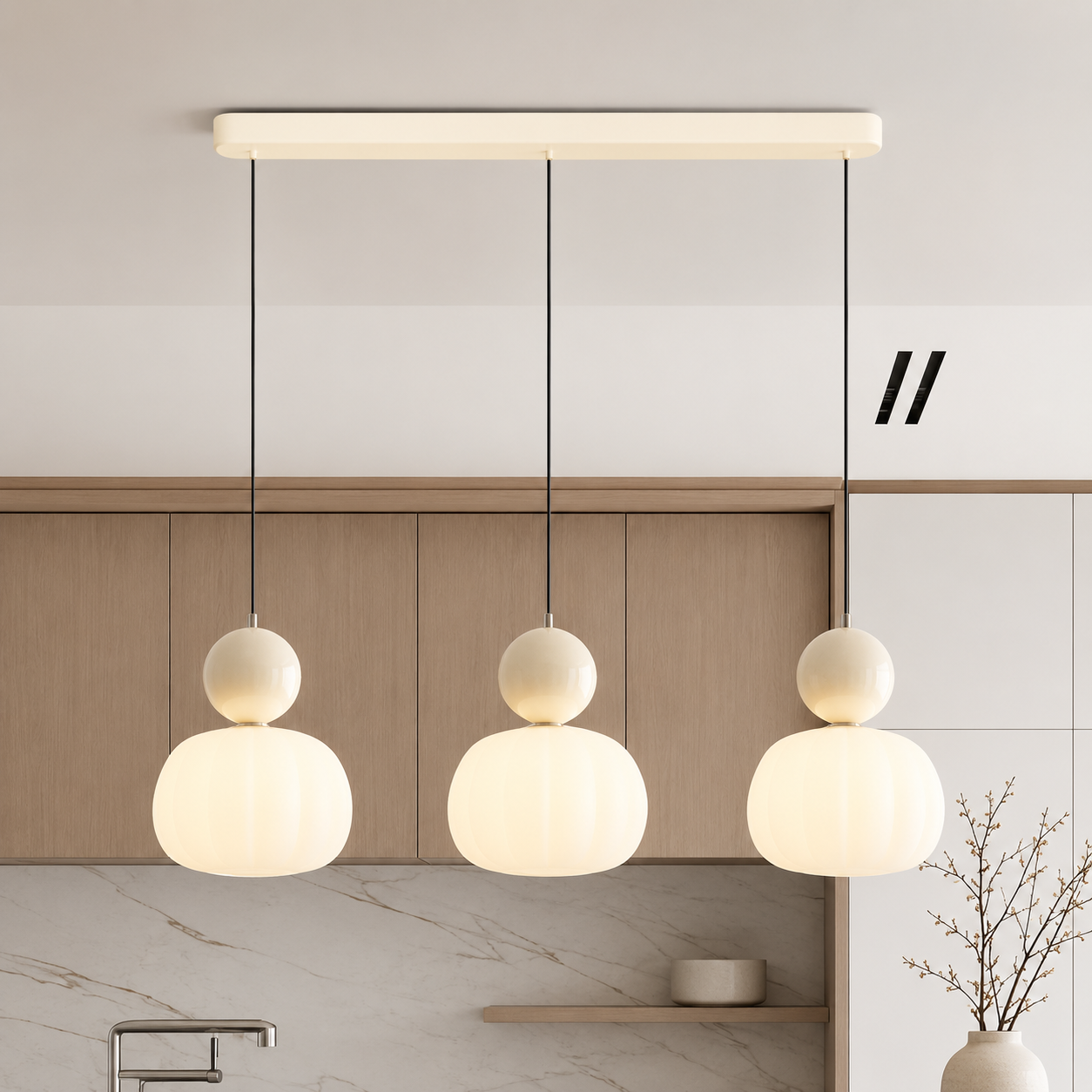 Suspension LED Design 3 Lumières – Lustre Moderne pour Îlot de Cuisine