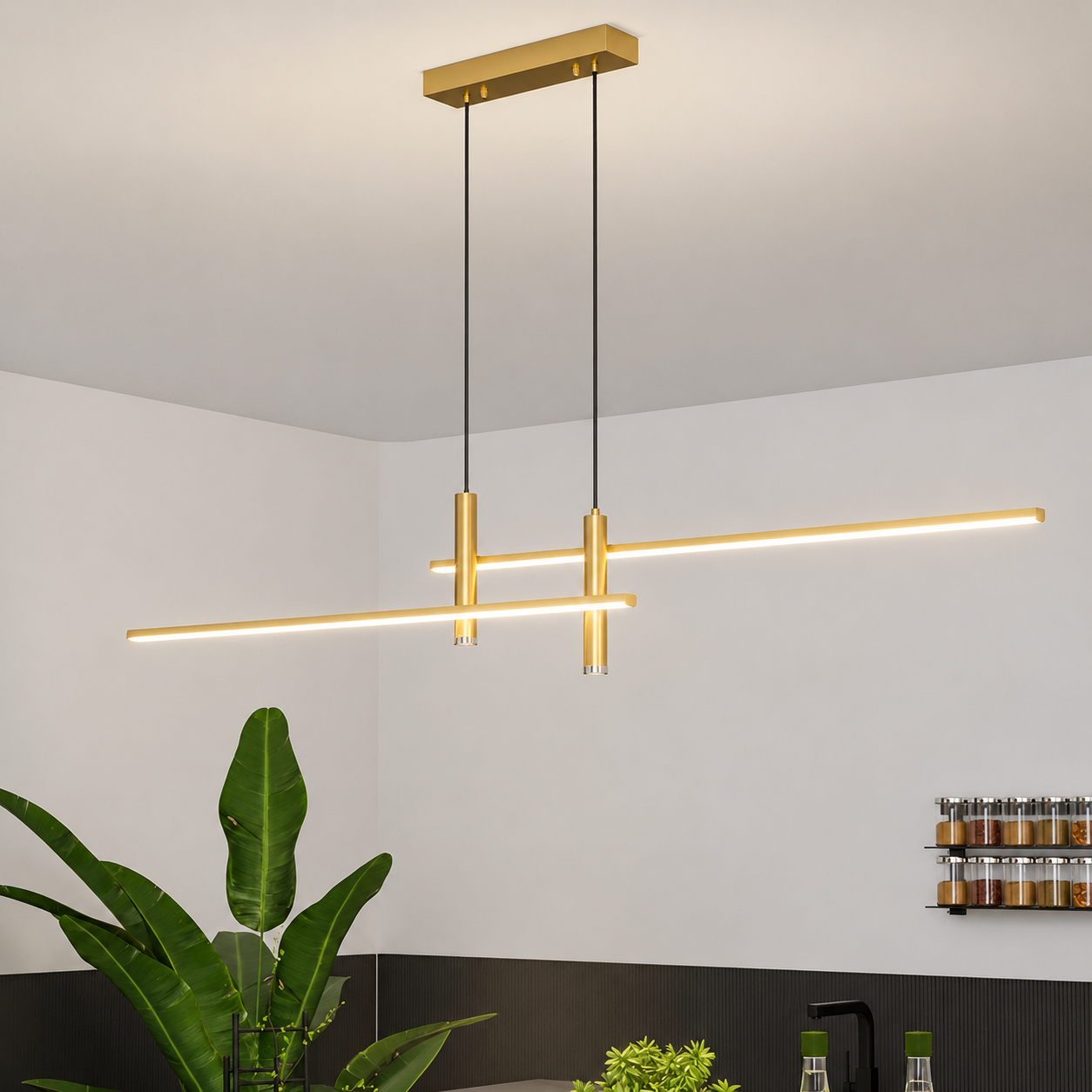 Suspension LED Linéaire Design Noire — Luminaire Table à Manger