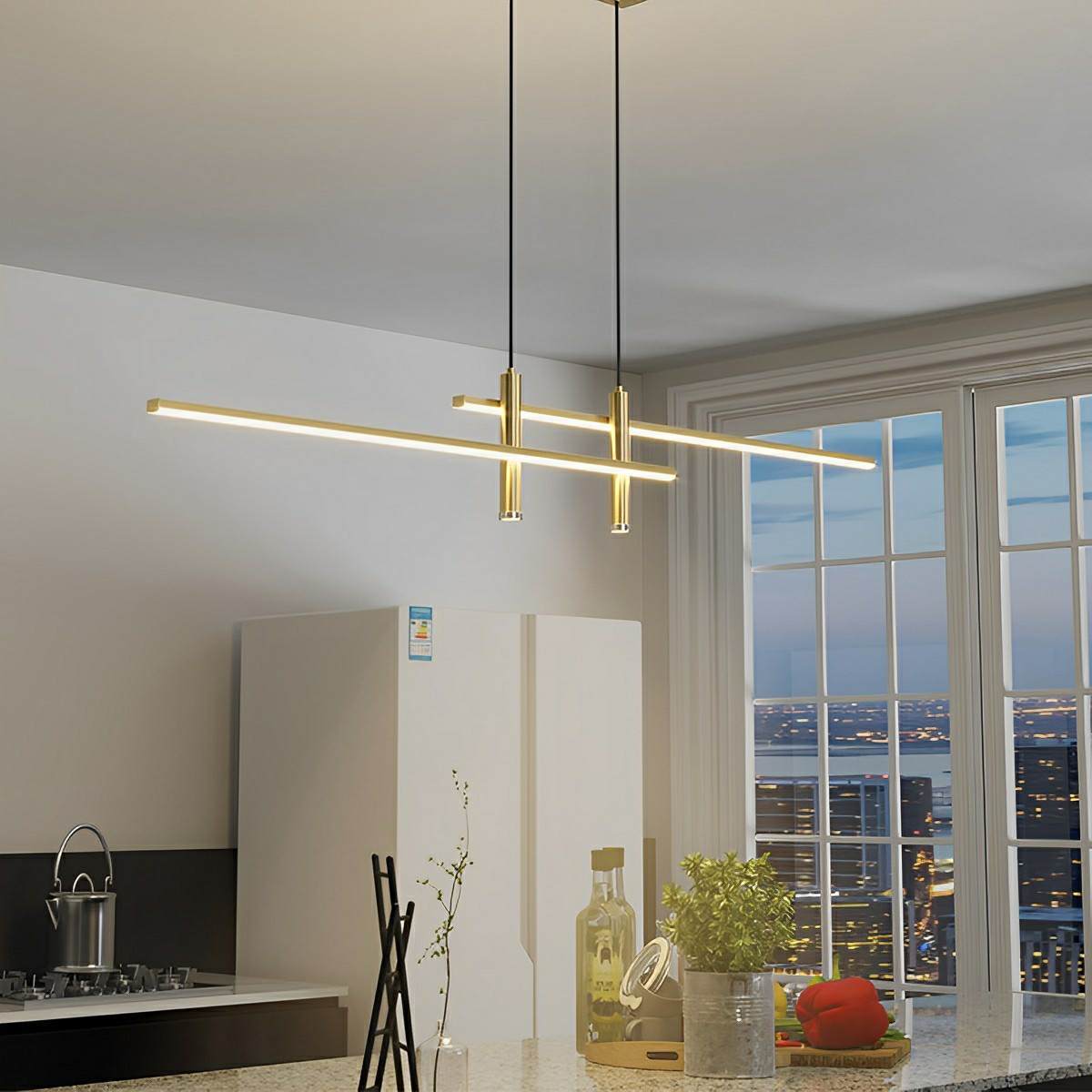 Suspension LED Linéaire Design Noire — Luminaire Table à Manger-lumière-Doré-120 cm-Oslo France