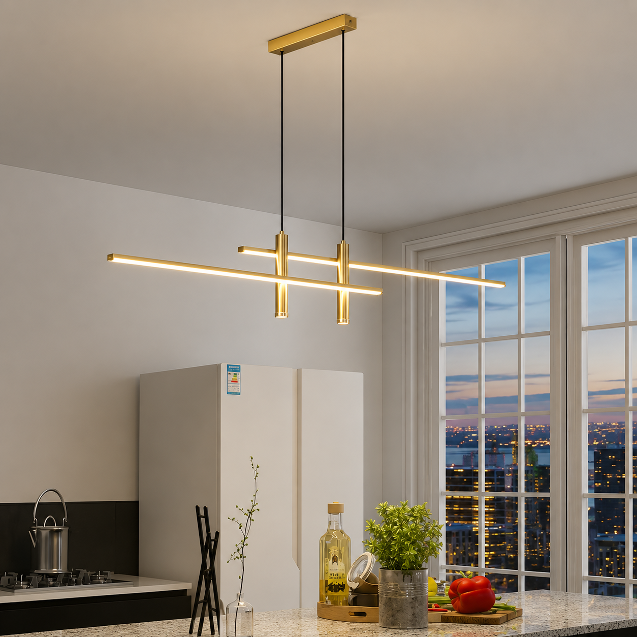 Suspension LED Linéaire Design Noire — Luminaire Table à Manger