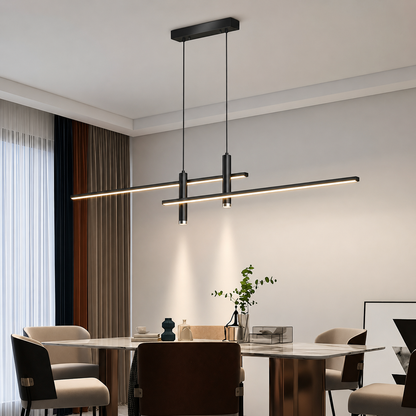 Suspension LED Linéaire Design Noire — Luminaire Table à Manger