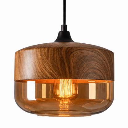 Suspension Luminaire Bois et Verre Ambré – Lampe Suspendue Design Scandinave-lumière-A-Oslo France