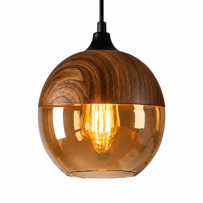 Suspension Luminaire Bois et Verre Ambré – Lampe Suspendue Design Scandinave-lumière-B-Oslo France