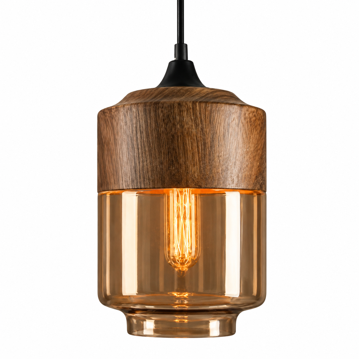 Suspension Luminaire Bois et Verre Ambré – Lampe Suspendue Design Scandinave-lumière-C-Oslo France