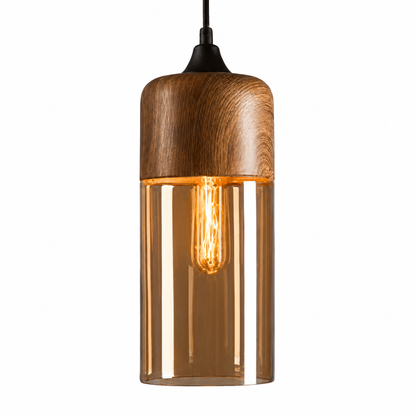 Suspension Luminaire Bois et Verre Ambré – Lampe Suspendue Design Scandinave-lumière-D-Oslo France