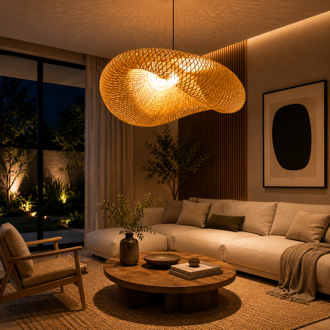 Suspension Luminaire en Rotin – Lampe Suspendue Design Naturel-lumière-Seul-Oslo France