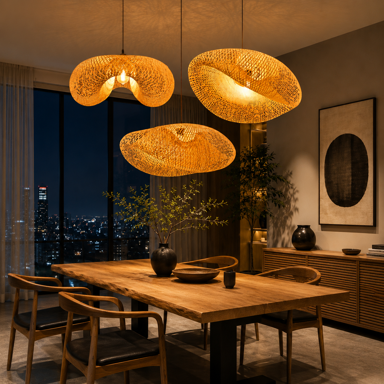 Suspension Luminaire en Rotin – Lampe Suspendue Design Naturel-lumière-Lot de 3-Oslo France