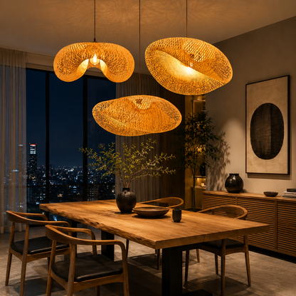 Suspension Luminaire en Rotin – Lampe Suspendue Design Naturel-lumière-Lot de 3-Oslo France