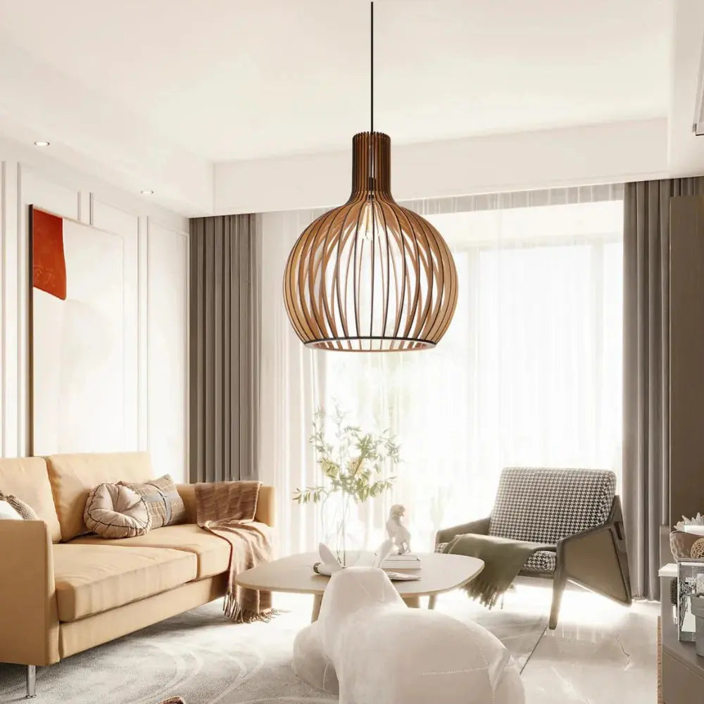 Suspension Éclairante | Lampe Suspendue en Bois Avec Câble Ajustable | Ambiance Chaleureuse Pour Salle à Manger 0
