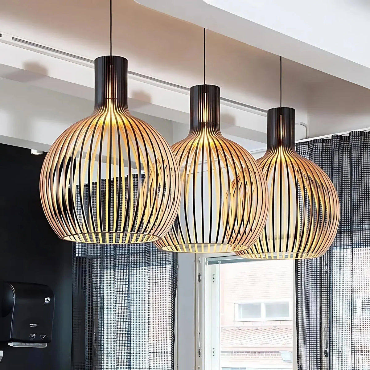 Suspension Éclairante | Lampe Suspendue en Bois Avec Câble Ajustable | Ambiance Chaleureuse Pour Salle à Manger 1